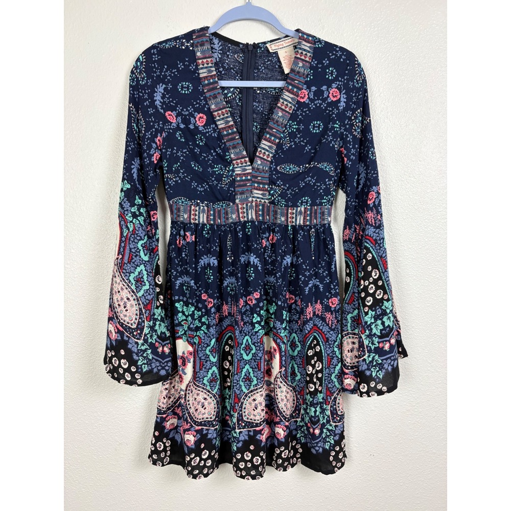 Flying Tomato Dress Boho Whimsigoth Witchy Floral Bell Sleeve Fit Flare Festival